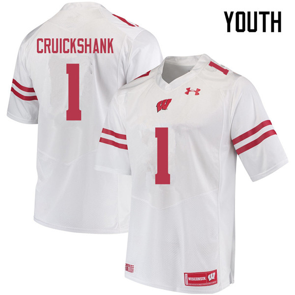 Youth #1 Aron Cruickshank Wisconsin Badgers College Football Jerseys Sale-White - Click Image to Close